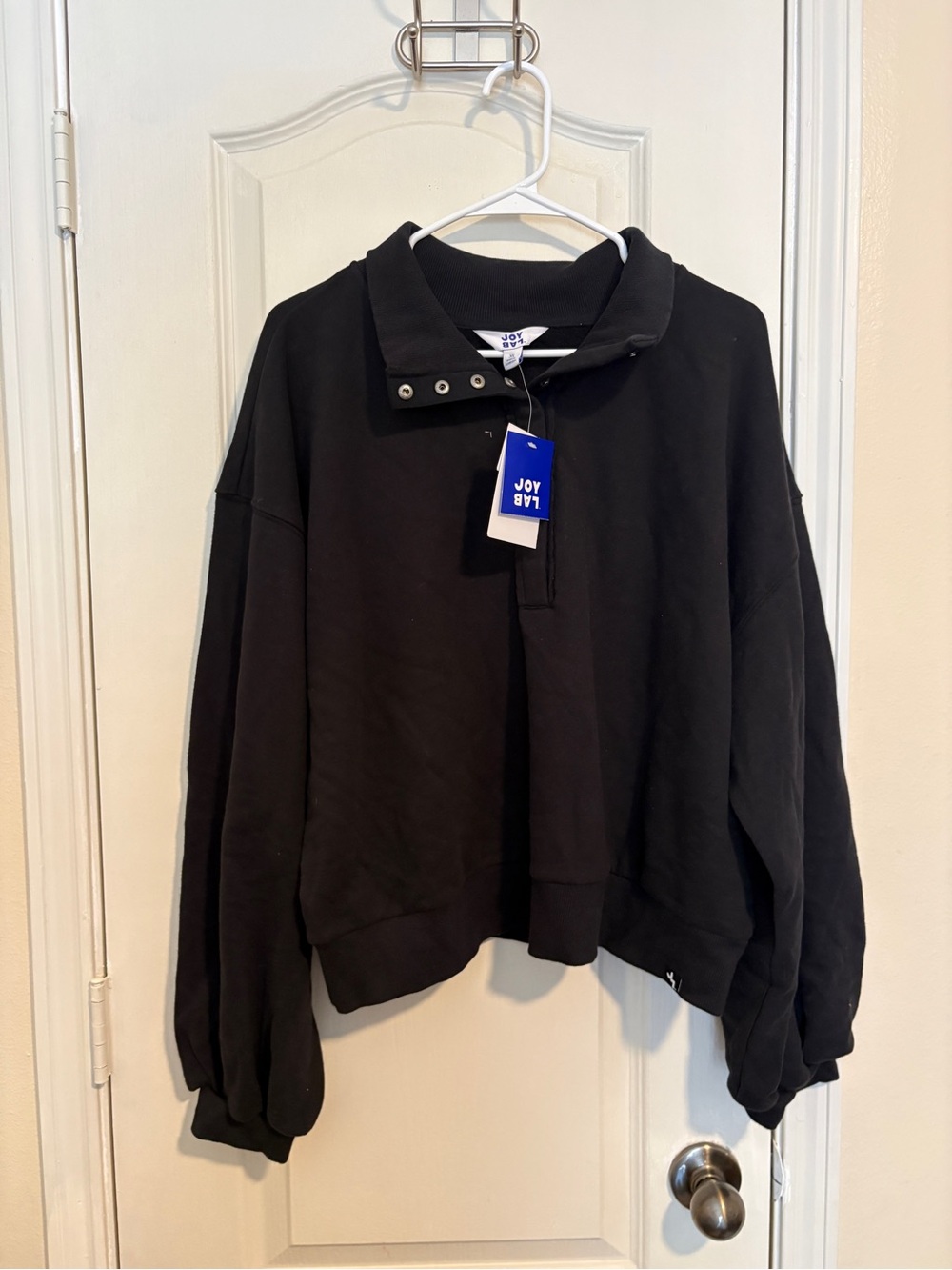 Black JoyLab Snap-Neck Pullover Cropped Sweatshirt